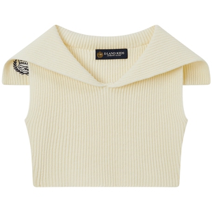 eland kids衣恋童装女童针织背心秋冬休闲学院大翻领无袖刺绣马甲