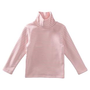 女童条纹打底衫秋冬装小女孩长袖加绒加厚保暖上衣中大童高领T恤