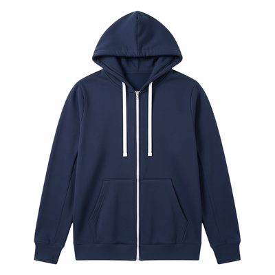 加绒加厚纯色拉链男士休闲连帽衫