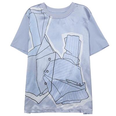 谜底T恤短袖女2025夏新品休闲日常抽象印花宽松H型上衣252MT0590