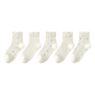 女童袜子夏季薄款纯棉儿童白色花边公主袜配裙子女孩夏天网眼童袜