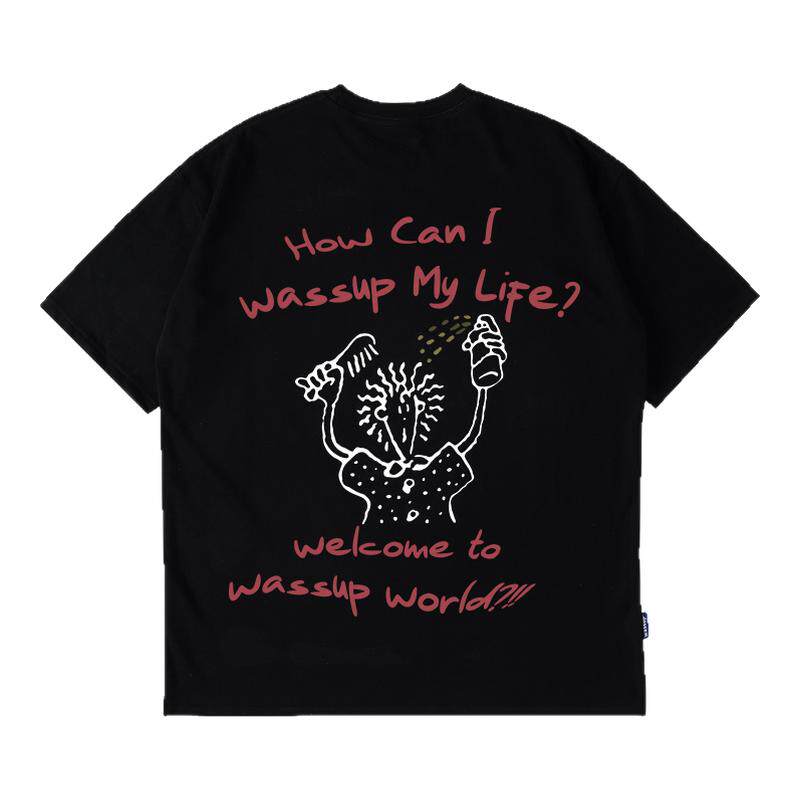 WASSUP美式嘻哈重磅短袖T恤男夏
