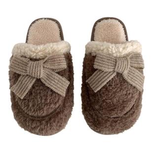 复古时尚情侣室内用保暖棉拖鞋女冬韩版ins居家防滑包头毛绒鞋男