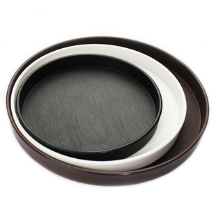 加厚托盘密胺仿木纹水杯盘圆形水果盘家用酒店托盘餐具零食盘