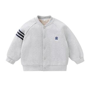 右欧男女童加绒棒球服外套学院风秋冬季新款童装儿童保暖加厚棉衣