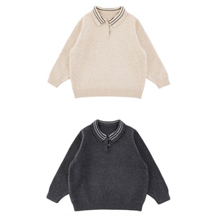 幼悠男童夹条polo翻领时尚慵懒感毛衣冬季洋气可爱百搭休闲上衣潮