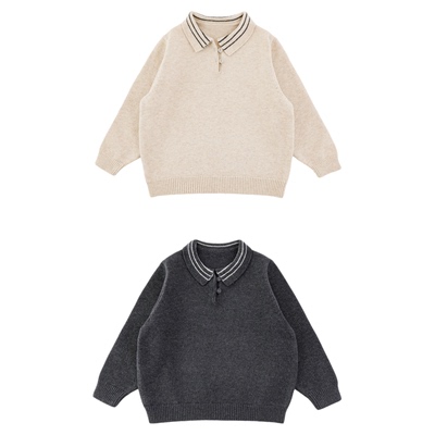 幼悠男童夹条polo翻领时尚慵懒感毛衣冬季洋气可爱百搭休闲上衣潮