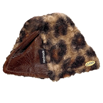 韩系复古豹纹皮革拼接三角抓夹女