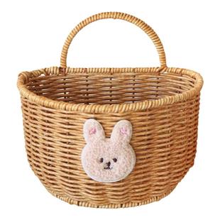 桌面收纳盒壁挂整理盒玄关钥匙收纳篮零食储物盒田园手工编织筐子