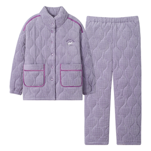 冬季夹棉睡衣女珊瑚绒加厚三层保暖2026年新款女士立领家居服棉袄