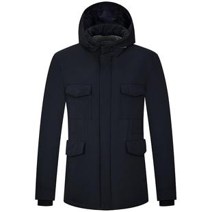 【派克羽绒服】TOMBOLINI藏青色羽绒服男士 冬季鹅绒连帽商务外套