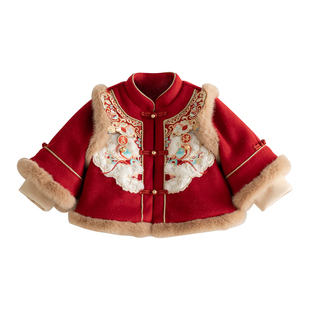 男童汉服2025冬款儿童红色喜庆加厚拜年服男孩新中式国风唐装外套