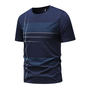 鹿竹中老年爸爸夏装丝光棉短袖t恤新款中年男士圆领半袖夏季上衣