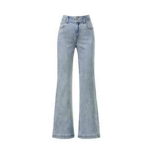 逸阳碎闪高腰微喇牛仔裤女2026春季修身显瘦显高浅色马蹄微喇裤子