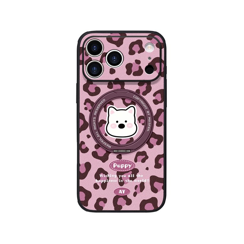 ANGYING × 豹纹西高地适用iPhone18Promax手机壳Ho5新款ip16磁吸带支架苹果17Pro支点套15全包13pm高级感