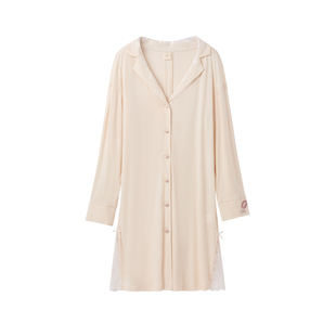 RoseTree衬衫睡衣女春夏季长袖莫代尔黑色蕾丝法式性感纯欲风睡裙