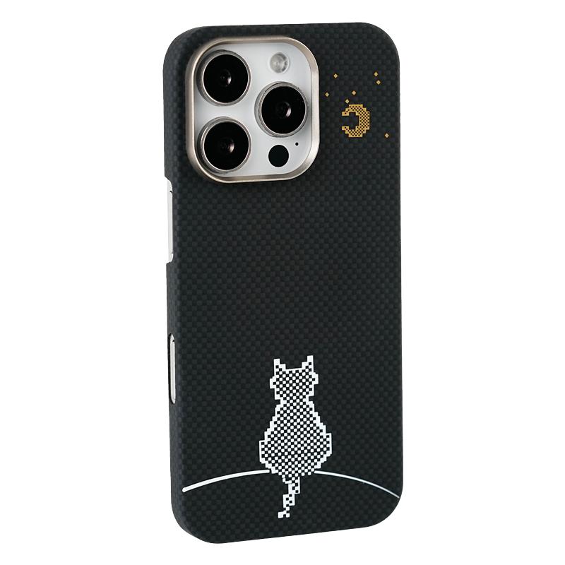 【小猫望月】ROI荣意适用新款iPhone苹果16promax凯夫拉碳纤维磁吸手机壳简约超薄15pm芳纶编织防摔保护套