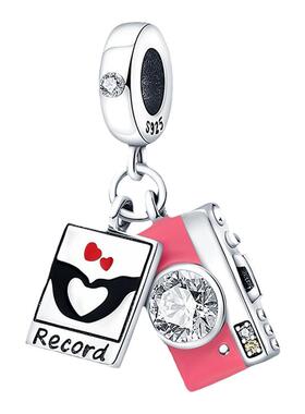原创跨境铜镀银925吊坠配件粉色相机吊饰适合DIY手链项链珠宝制作
