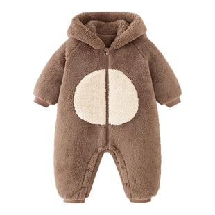 迷你巴拉巴拉婴儿衣服宝宝睡衣家居保暖珊瑚绒红色新年连体衣爬服