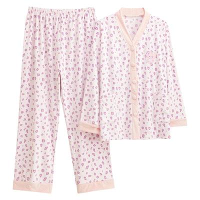 秋冬海岛绒V领开衫大码睡衣套装