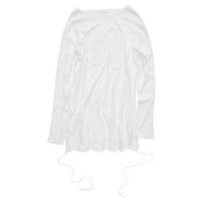 1JINN STUDIO 美式贴布绣下摆蕾丝拼接T恤女收腰系带宽松长袖上衣