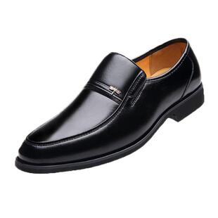 冬季黑色皮鞋男款真皮商务正装中年人休闲鞋子中老年加绒爸爸鞋子