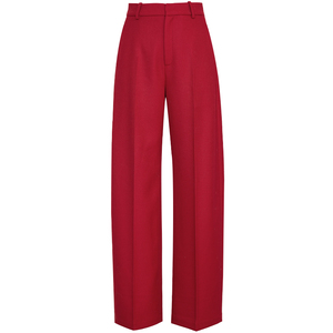 夏莫卡红色阔腿裤女秋冬60澳毛不扎肤羊毛裤加厚香蕉裤新年红裤子