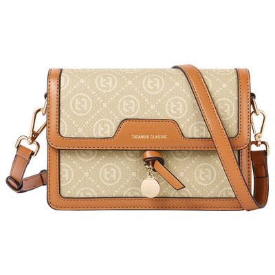 [特卖]啄木鸟女包2025新款百搭时尚复古拼色老花小方包单肩斜挎包