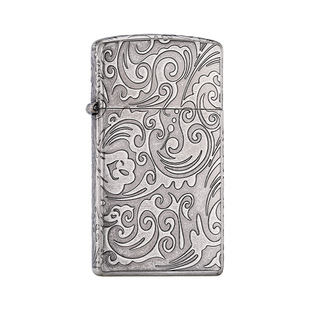 zippo正品打火机 唐草纤巧仿古银官方旗舰店防风煤油送男朋友礼物