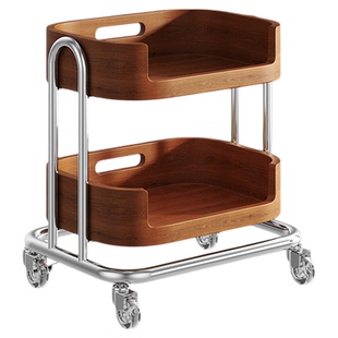 可移动茶几小推车边几中古风实木零食置物架客厅复古杂物收纳架子