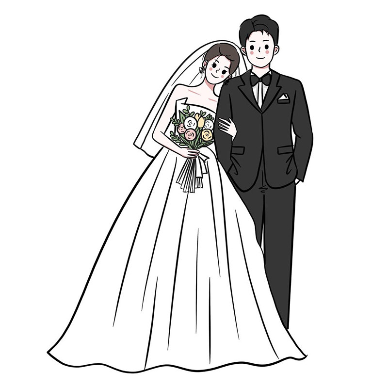 手绘婚礼卡通人物形象设计婚纱照结婚迎宾人形立牌画头像请柬定制