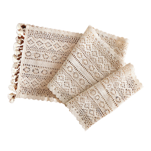 复古北欧风棉线钩针蕾丝桌布桌旗美式乡村橱柜鞋柜电视柜盖巾盖布