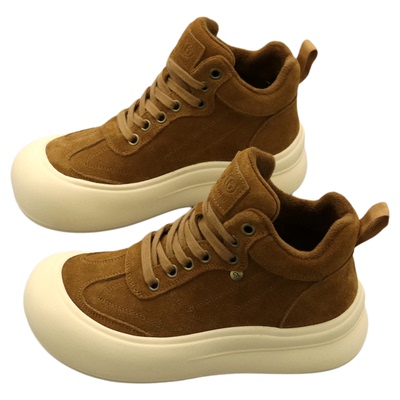 加绒高帮鞋女真皮厚底休闲棉鞋