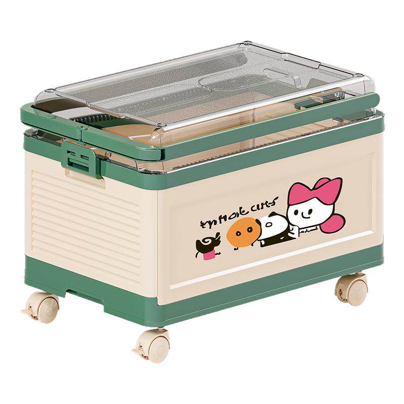 儿童玩具收纳箱翻盖带滑轮零食储