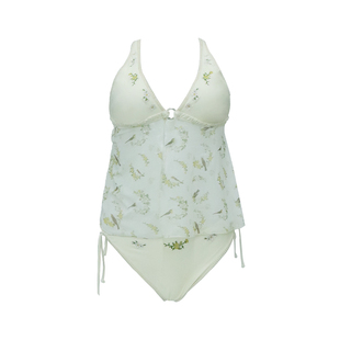 atlanticbeach2024新款度假泳衣 复古花鸟系列分体泳衣性感刺绣纱