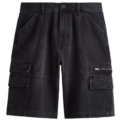 HM男装牛仔裤夏季宽松直筒美式时尚休闲牛仔短裤1288844