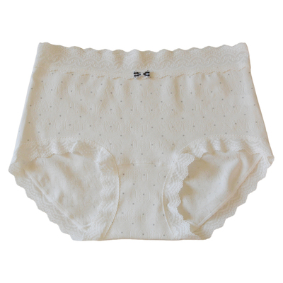 清新灰白格子波点棉蕾丝边女内裤