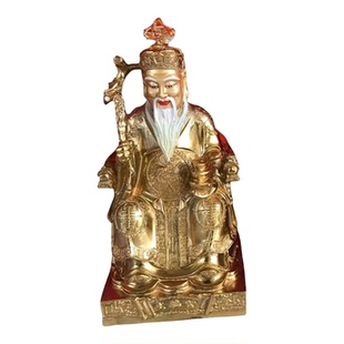 祥狮雕塑贴金黄铜土地公土地婆神像家居佛堂供奉摆件厂家直供精工
