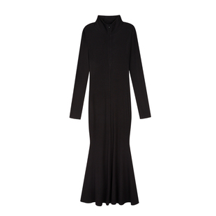 辰米范【现货7折】v领包臀连衣裙女秋季收腰鱼尾裙修身长袖针织裙