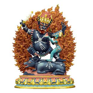 藏式彩绘《俱誓法王佛像》客厅家用《阎魔敌护法像》铜像摆件5寸