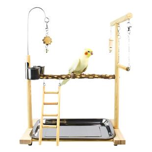 牡丹虎皮玄凤鹦鹉站架实木花椒木不锈钢脚环链栖架站台玩具鸟架子