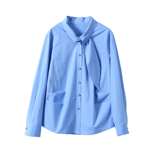 淘么淘 电影女主般的腔调！飘带领珍珠扣压褶收腰衬衫女2026早春