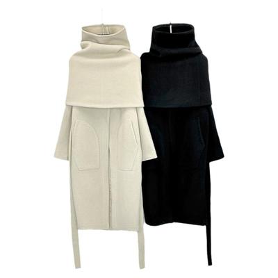 可拆卸披肩长款毛呢外套