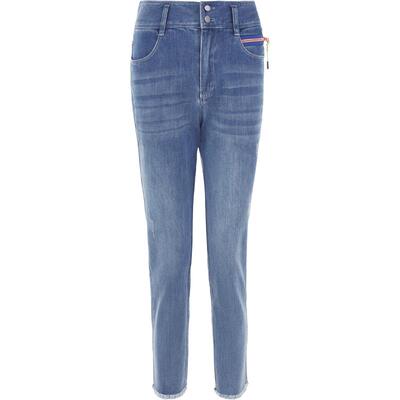 渔服饰牛仔裤2024年新款女夏棉感高腰毛边水洗锥形牛仔裤FGGB6026