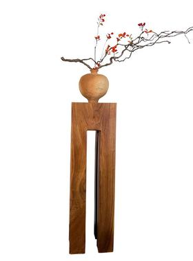 玄关实木侘寂风底座摆件边几原木