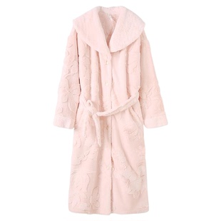 安之伴【巨保暖】睡袍女冬款加厚珊瑚绒提花睡衣秋冬季浴袍家居服