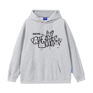 WASSUP狗狗家族美式重磅加绒卫衣男女款秋冬宽松休闲潮流连帽上衣