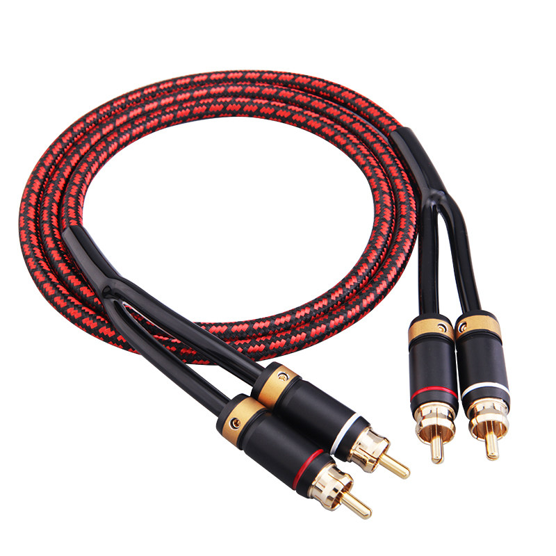 发烧级无氧铜二对二HIFI红白CD功放音响双莲花RCA怪兽音频信号线