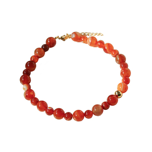 TU JEWELRY暖橘红色玛瑙圆珠串珠项链手链耳钉复古小众锁骨链手环