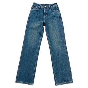 秋冬厚实加绒保暖弹力烟管牛仔裤高腰大码洗水复古直筒加长裤女裤